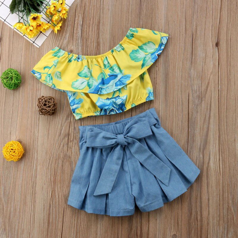 0 5T 2Pcs Girls Summer Floral Clothes Sets Baby