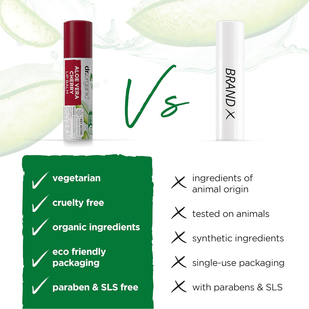 Dr Organic Plus Aloe Vera Cherry Lip Balm 5.7ml