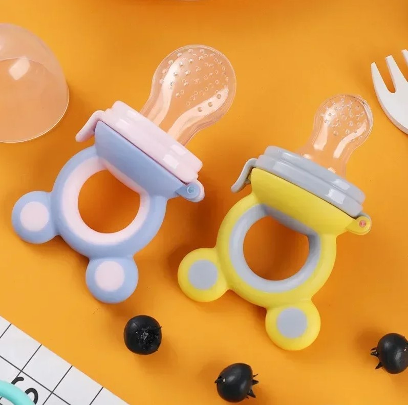 Baby Fresh Fruit Food Feeder Pacifier (4 Pack) |Training Massaging Toy Teether Food Grade Soft Safe BPA-Free Silicone Pouches| Babies Toddlers Infants Kids