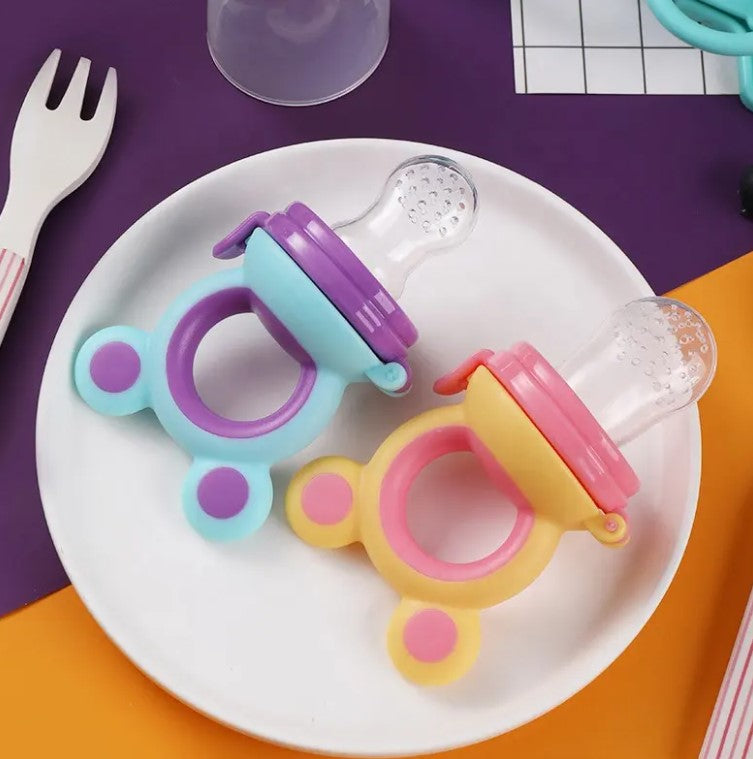 Baby Fresh Fruit Food Feeder Pacifier (4 Pack) |Training Massaging Toy Teether Food Grade Soft Safe BPA-Free Silicone Pouches| Babies Toddlers Infants Kids