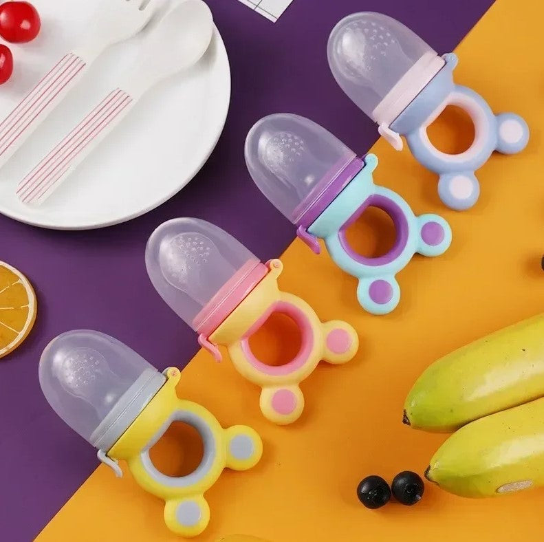 Baby Fresh Fruit Food Feeder Pacifier (4 Pack) |Training Massaging Toy Teether Food Grade Soft Safe BPA-Free Silicone Pouches| Babies Toddlers Infants Kids