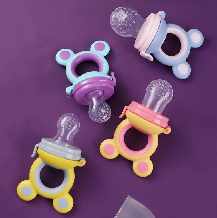 Baby Fresh Fruit Food Feeder Pacifier (4 Pack) |Training Massaging Toy Teether Food Grade Soft Safe BPA-Free Silicone Pouches| Babies Toddlers Infants Kids