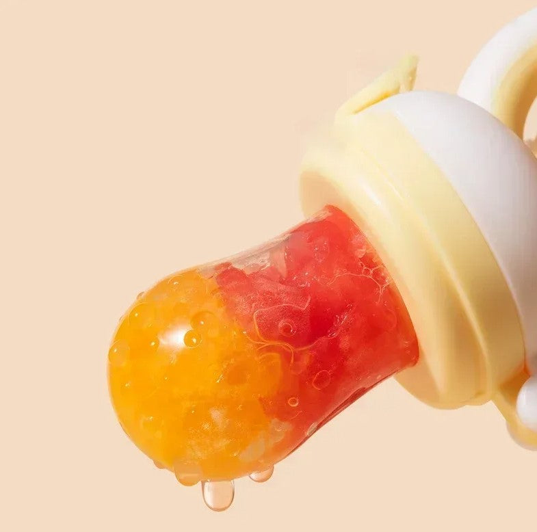 Baby Fresh Fruit Food Feeder Pacifier (4 Pack) |Training Massaging Toy Teether Food Grade Soft Safe BPA-Free Silicone Pouches| Babies Toddlers Infants Kids