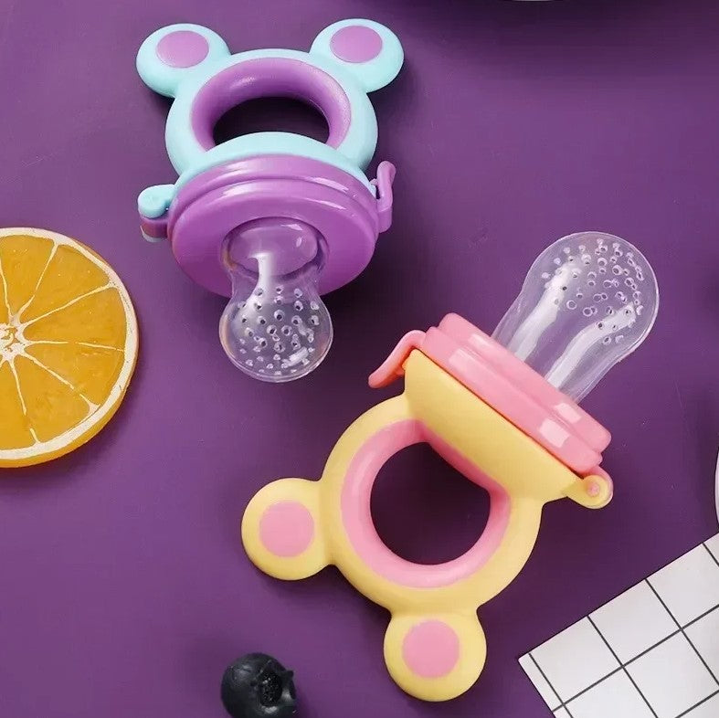 Baby Fresh Fruit Food Feeder Pacifier (4 Pack) |Training Massaging Toy Teether Food Grade Soft Safe BPA-Free Silicone Pouches| Babies Toddlers Infants Kids