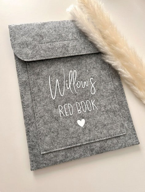 Personalised Red Book cover, designed to protect your child’s health record in a stylish, durable felt finish.