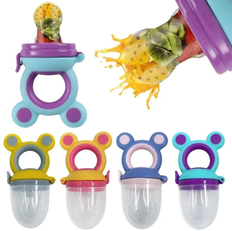 Baby Fresh Fruit Food Feeder Pacifier (4 Pack) |Training Massaging Toy Teether Food Grade Soft Safe BPA-Free Silicone Pouches| Babies Toddlers Infants Kids
