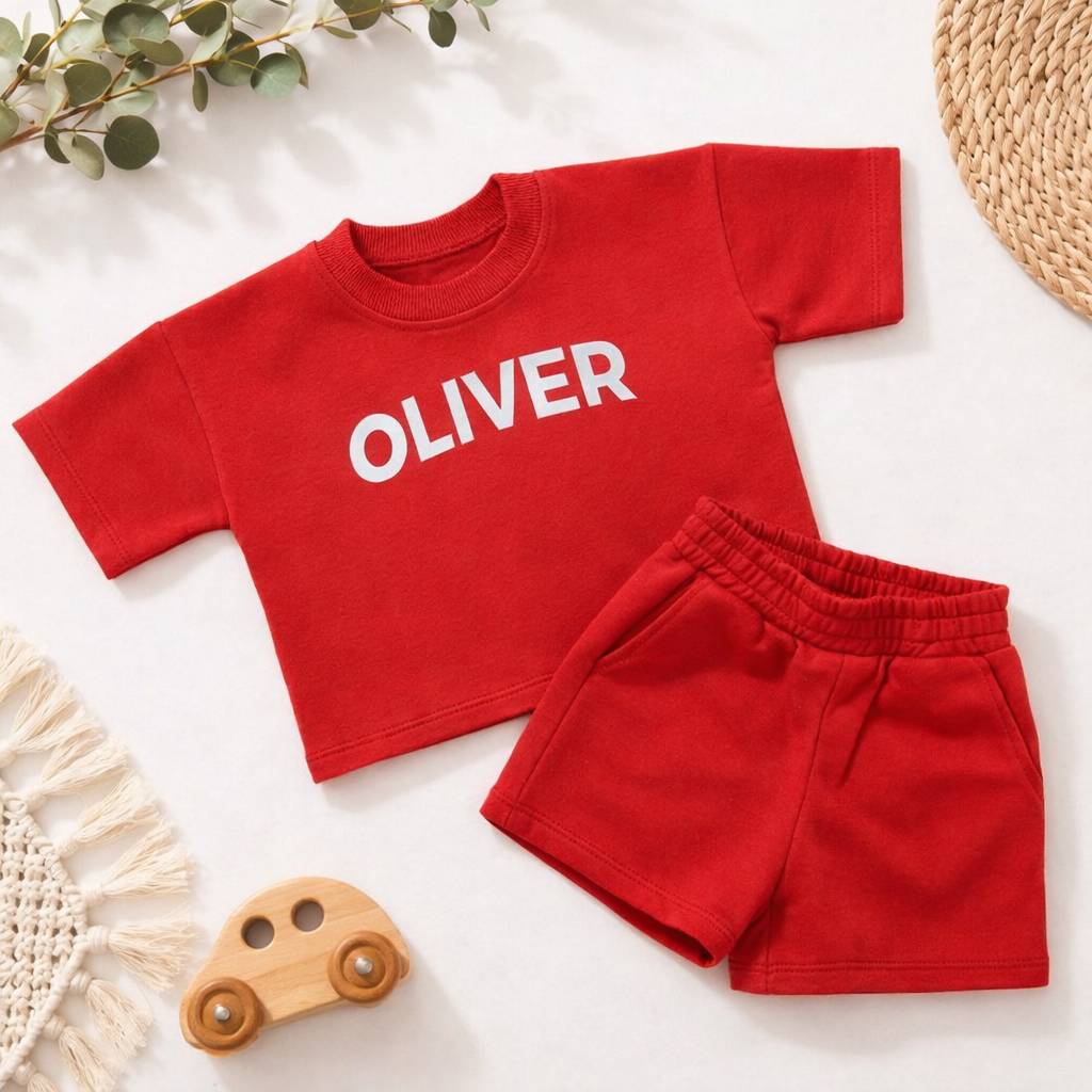 Custom Name Kids Summer Set, Baby Short Sleeve Tee and Short Set, Custom Baby Clothes, Minimalist Toddler Gift, Birthday Outfit