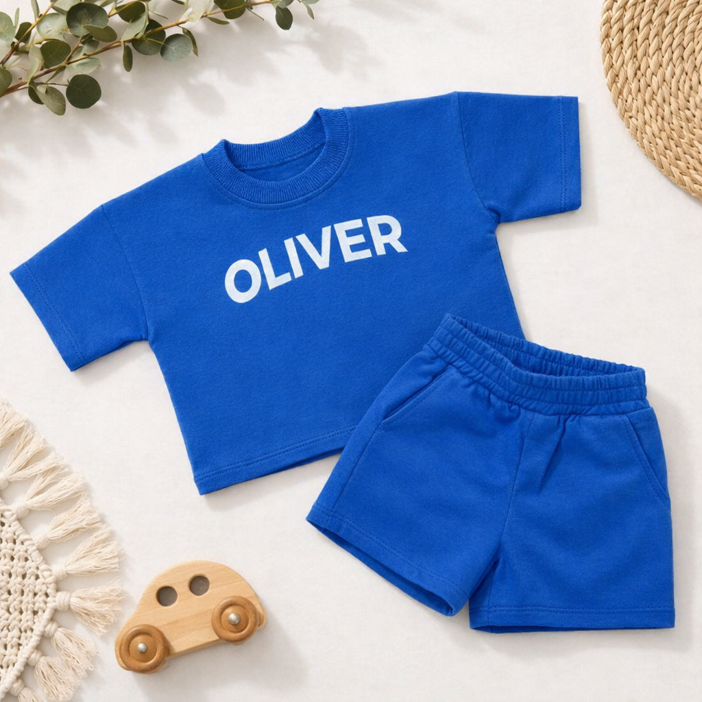 Custom Name Kids Summer Set, Baby Short Sleeve Tee and Short Set, Custom Baby Clothes, Minimalist Toddler Gift, Birthday Outfit
