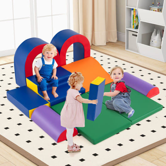 10-Piece Foam Climbing Blocks Soft PU Leather Play Gym Lightweight Baby Climber Structures-Multicol