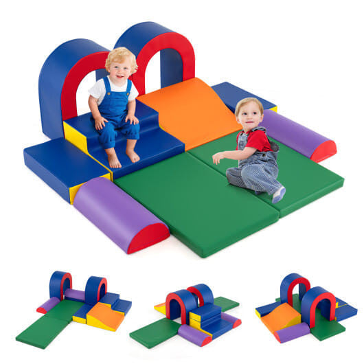 10-Piece Foam Climbing Blocks Soft PU Leather Play Gym Lightweight Baby Climber Structures-Multicol