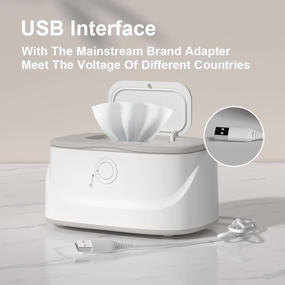 NNEDSZ Grey USB-Powered Baby Wet Wipes Warmer - Portable and Adjustable Heating