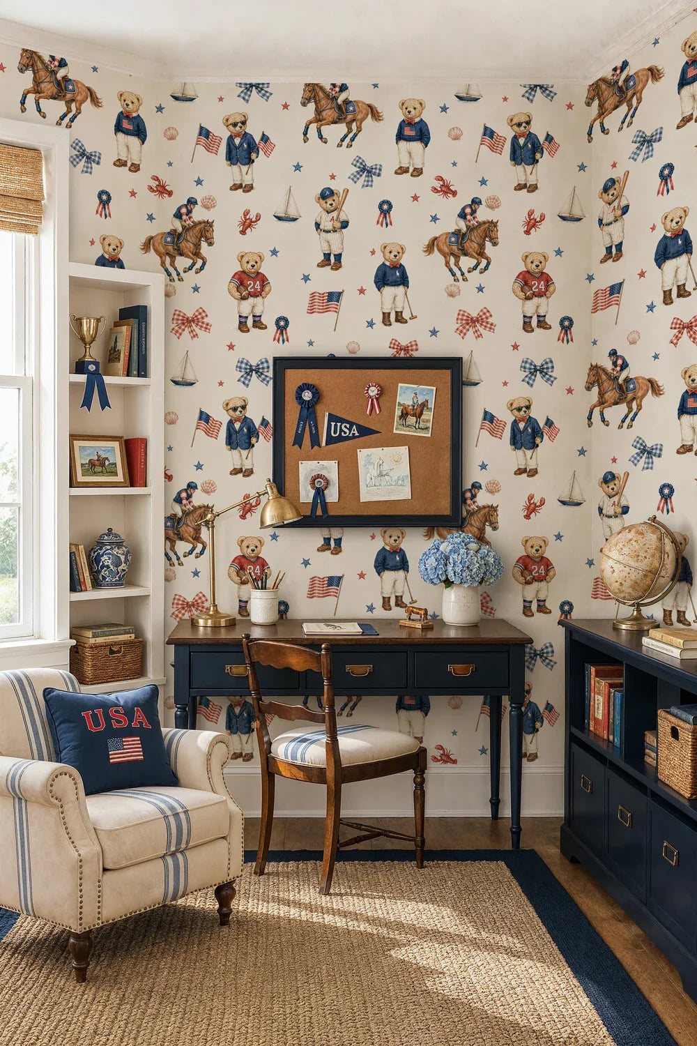 Preppy Teddy Bear Sporty Americana Wallpaper