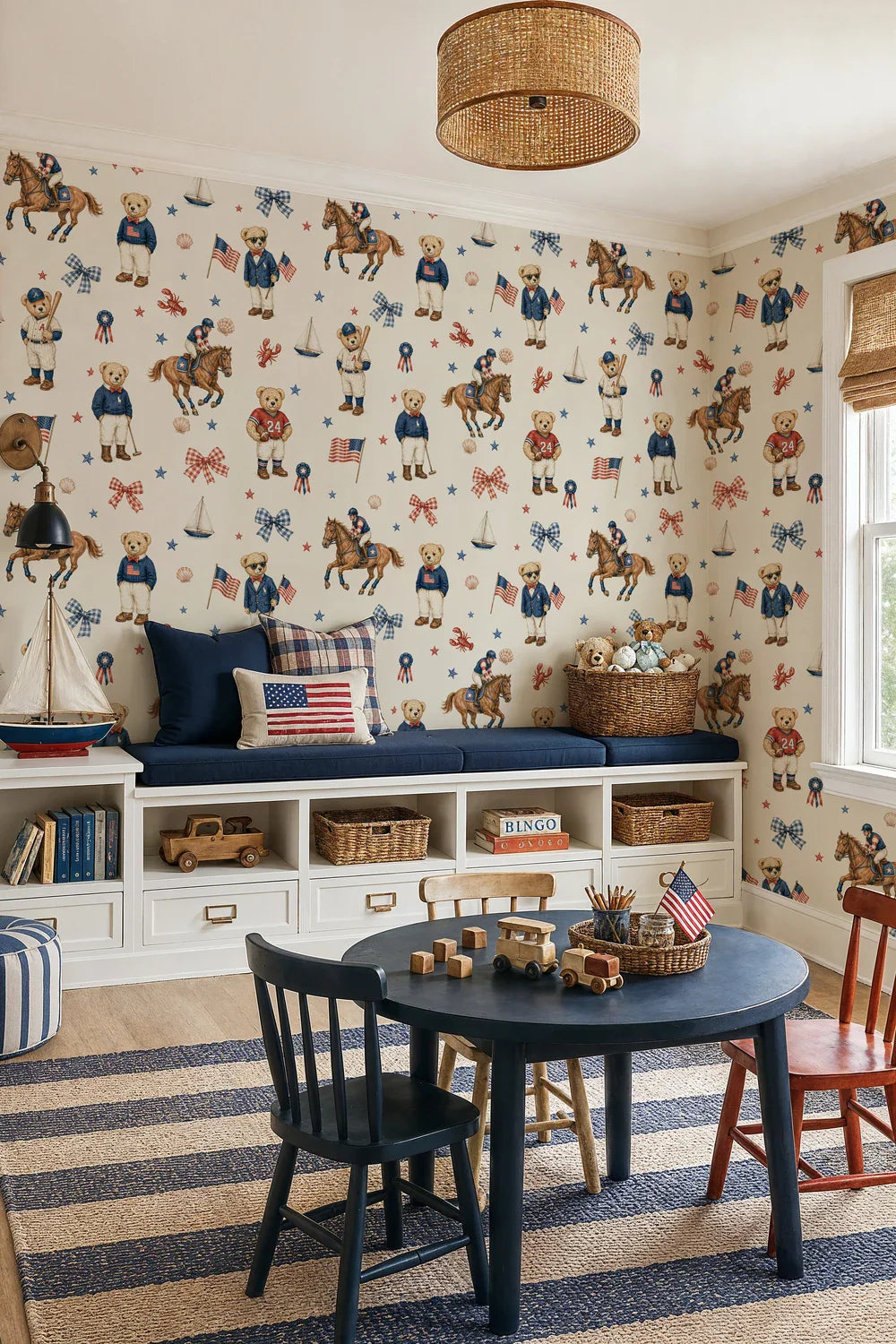 Preppy Teddy Bear Sporty Americana Wallpaper