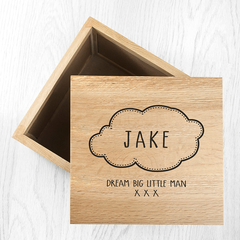 Personalised Baby Name in Cloud Oak Photo Keepsake Box