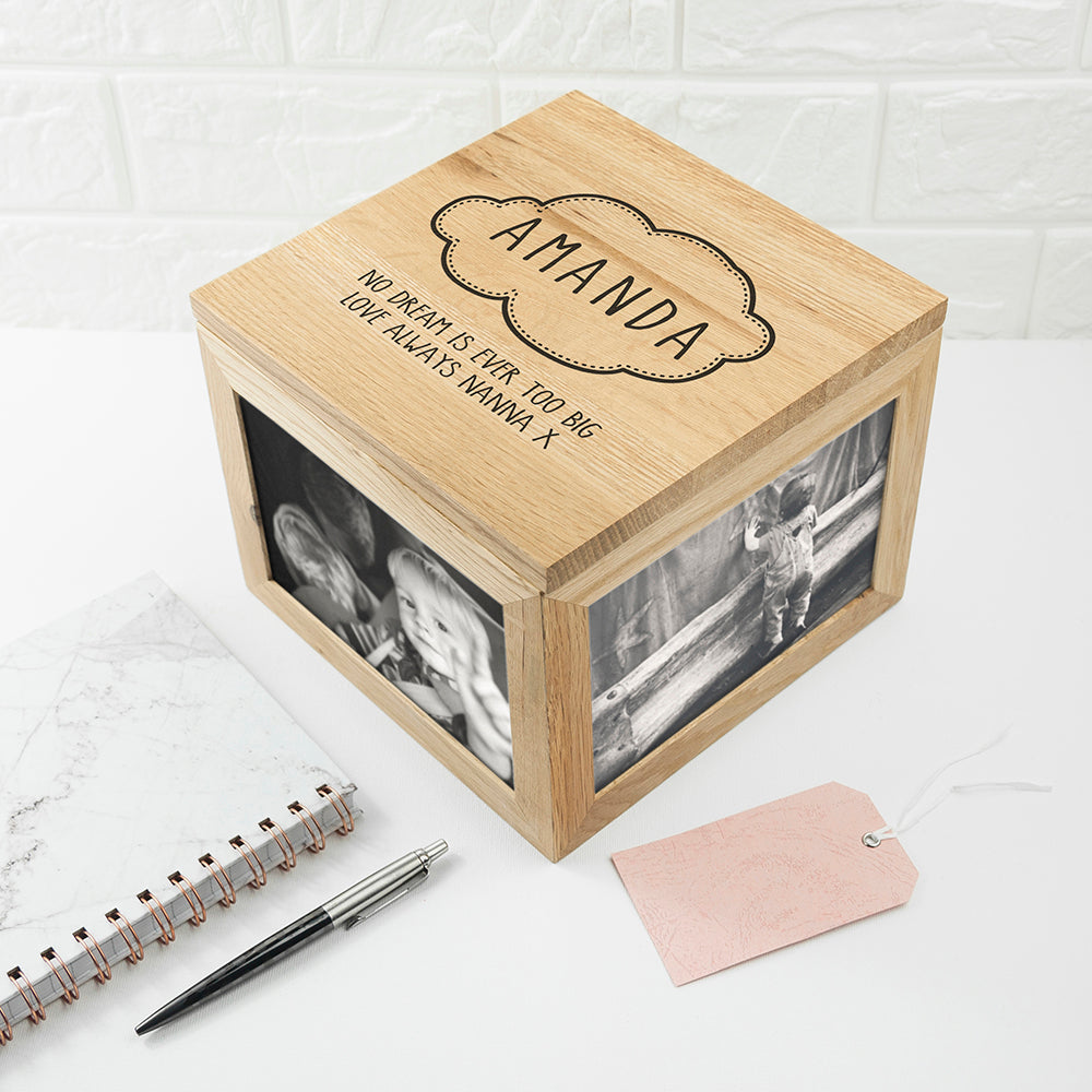 Personalised Baby Name in Cloud Oak Photo Keepsake Box