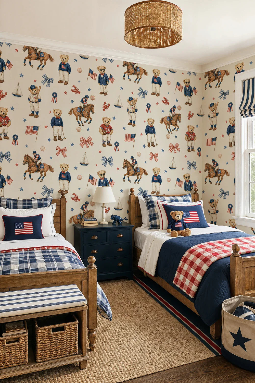 Preppy Teddy Bear Sporty Americana Wallpaper
